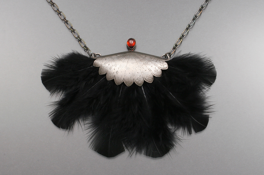 Black Feather Fan Necklace